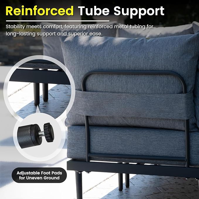 Sundale 5 Pieces Outdoor Patio Furniture Set, Metal Sectional Sofa Patio Conversation Set with Coffee Table, Modern Patio Corner Couch for Balcony, Porch, Sunroom