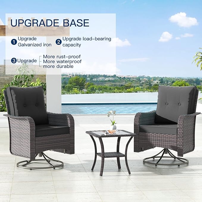 Kullavik 11PCS Outdoor Patio Furniture Set,PE Wicker Rattan Sectional Sofa Patio Conversation Sets with 43" 55000BTU Gas Propane Fire Pit Table,Swivel Rocking Chairs Set,Grey