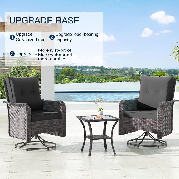 Kullavik 13PCS Outdoor Patio Furniture Set,PE Wicker Rattan Sectional Sofa Patio Conversation Sets with 43" 55000BTU Gas Propane Fire Pit Table,Swivel Rocking Chairs Set,Grey