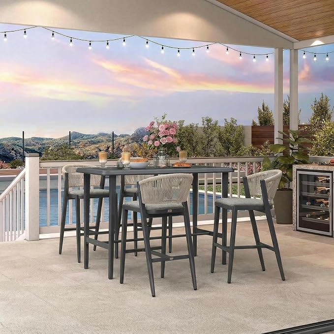 PURPLE LEAF Outdoor Bar Table Rectangular Bar High Pub Dining Table with Waterproof Tabletop for Patio Garden Balcony Dark Grey