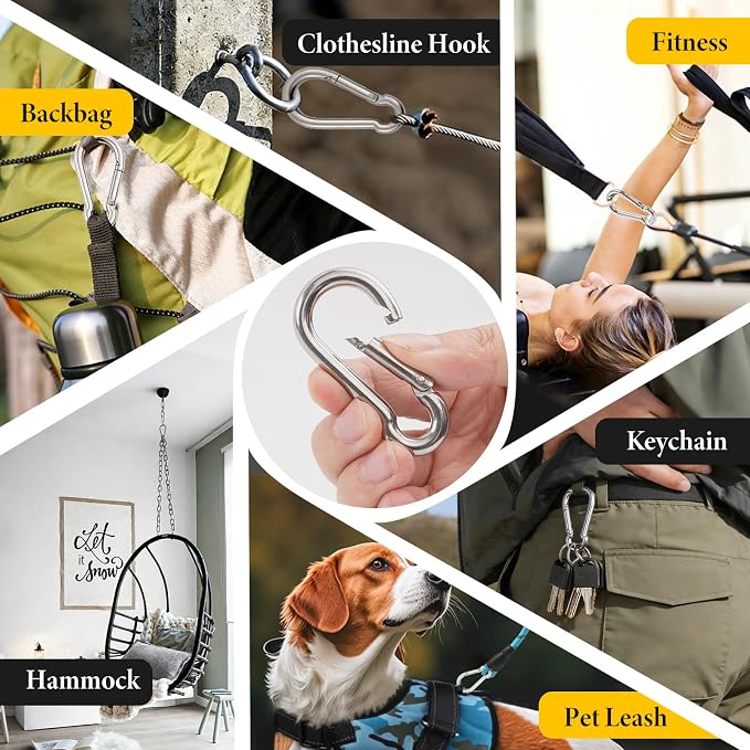 Hammock Hanging Kit, Load Capacity 1400 lb, Stainless Steel Hammock Hook Carabiner Set for Yoga Hammock Swing Chair Indoor Outdoor Relaxation (4-Pack Carabiner Clips)