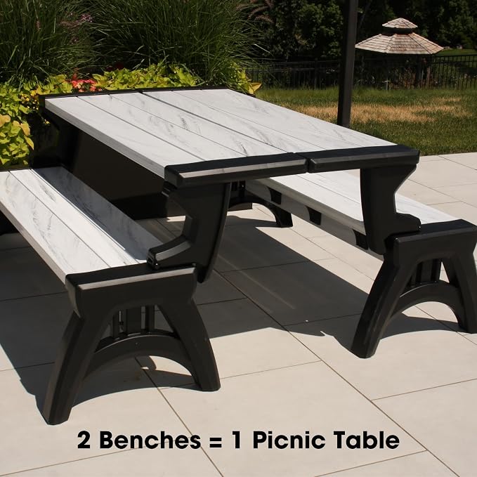 Convert-a-Bench 2-in-1 Outdoor Bench & Picnic Table - Foldable, Weather-Resistant Seating - Perfect for Patio, Lawn, Garden, or Deck - Durable & Easy Assembly - 1 Bench/Order, Midnight Birch