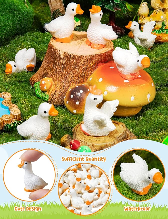 42pcs Mini Resin Goose Tiny Animal Figurine Bulk | Small Desk Goose Decor for Garden Lawn Yard Micro Landscape Aquarium Potted Ornament DIY Craft