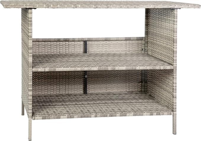 BizChair Indoor/Outdoor Patio Wicker Rattan Bar Counter Table with 2 Shelves, Gray