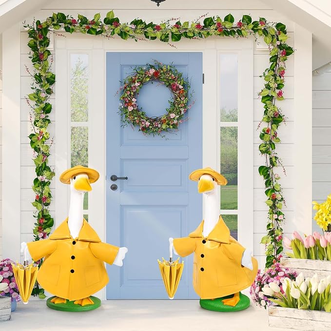 Summer Goose Outfits 23 Inch Porch Goose Raincoat Outfit Lawn Goose Rainy Clothes with Umbrella Hat for Geese Statue Summer Spring Garden Patio Yard Outdoor Decor (Yellow)