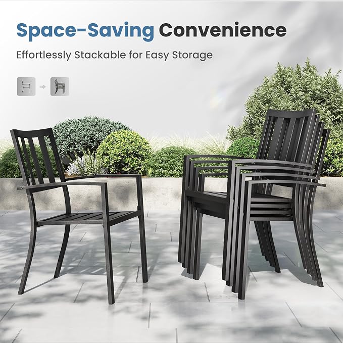 PHI VILLA 7pcs Outdoor Table and Chairs,60” Rectangular w/Umbrella Hole | Outdoor Dining Set for 6 for Patio, Deck, Yard, Garden