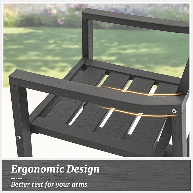 Cozyman HDPS Outdoor Dining Chairs Set of 4, 350LBS, Patio Dining Chairs with Armrest, All Weather Outdoor Kitchen Chairs with Square Frame Legs for Outdoor Indoor, Lawn, Garden, Backyard, Dark Gray