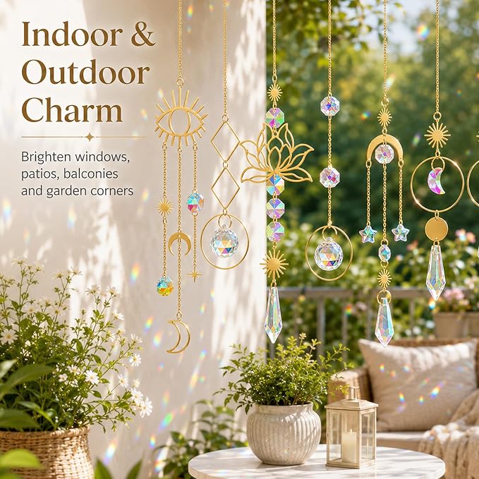 ilclviz Suncatcher Crystal Hanging Sun Catcher Prism with Chain Pendant Ornament Crystal Balls for Window