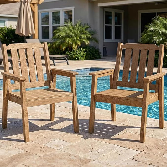 Garvee Outdoor Patio Dining Chairs Set of 2, Outdoor HDPE Garden Dining Chairs, Sturdy Frame, Waterproof, All-Weather for Backyard, Poolside, Porch, Deck, Natural