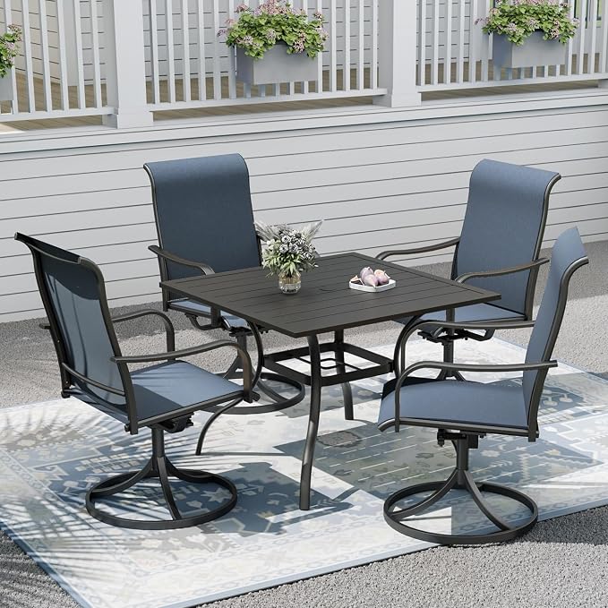 Outdoor Patio Furniture Set, 4 Piece Swivel Patio Chairs and 35" Steel Dining Table with 1.6" Umbrella Hole, Suitable for All-Weather