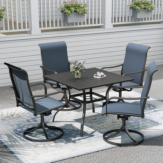 Outdoor Patio Furniture Set, 4 Piece Swivel Patio Chairs and 35" Steel Dining Table with 1.6" Umbrella Hole, Suitable for All-Weather