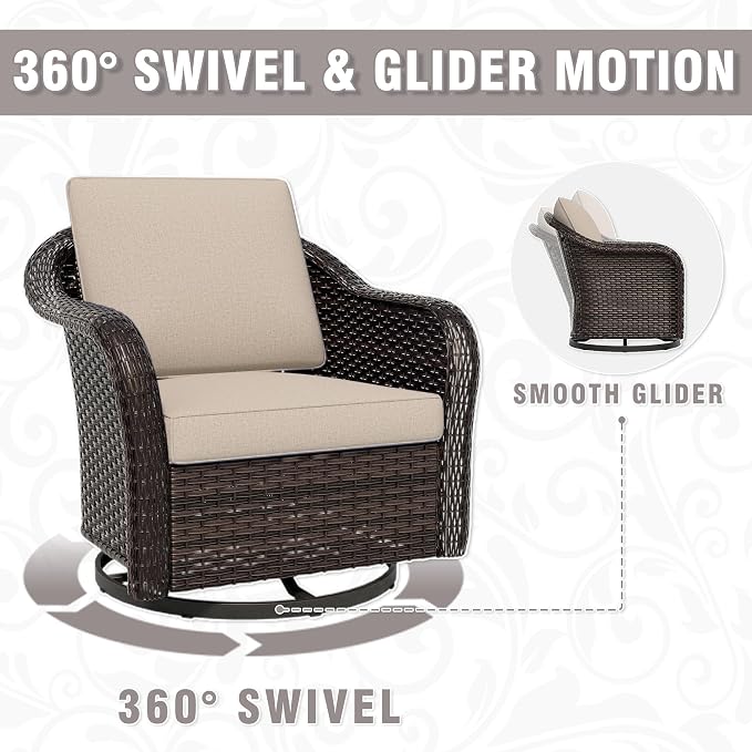 7 Piece Patio Wicker Conversation Set, All-Weather Use Outdoor Wicker Loveseat with 2 PE Rattan Ottomans,2 Chair, 2 Swivel Chair, Ideal for Porch, Backyard, Balcony, Poolside, Beige