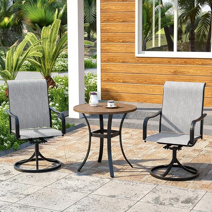 Outdoor Dining Set,27.5"x 27.5"x 28" Round Patio Table with 2pcs Swivel Chairs,Outdoor Furniture Set for Garden Backyard Lawn Poolside