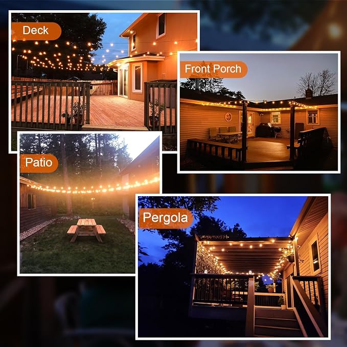 GPATIO Outdoor String Lights, 50FT G40 Bulbs Shatterproof Patio Lights, Waterproof Dimmable Hanging Outdoor Lights, Connectable LED Outside Lights for Backyard Yard Gazebo Porch Party