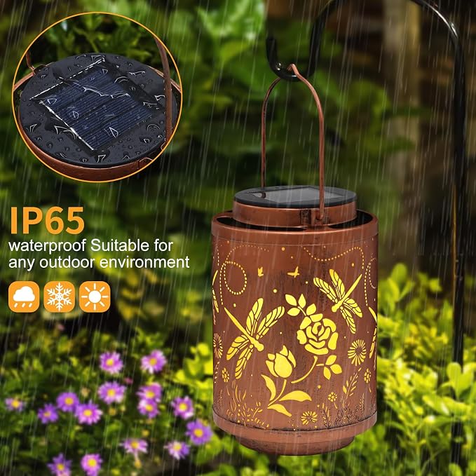 Solar Outdoor Lanterns, Dragonfly Garden Decor LED Light Hanging Waterproof Solar Lantern Birthday Gifts for Women Mon Grandma Sunflower Solar Lights Outdoor Decoration for Patio | Solar Lantern Birthday Gifts for Women Mon Grandma Sunflower Solar Ligh...