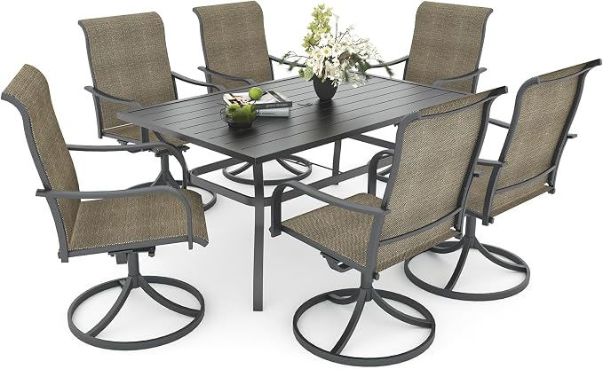 Anmutig Patio Dining Set with Swivel Rocker Chairs High Back Textilene for Front Porch Pool Deck Back Yard Outdoor Outside Furniture Set Light Tan/Grey