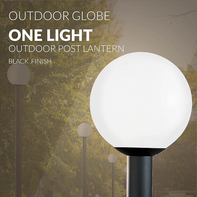 Generation Lighting Outdoor Globe 1-Light Post Lantern in White Plastic | Wet-Rated Polycarbonate Lantern with Acrylic Diffuser, White Lanterns, Coach Lights, or Patio Lamp for Walkway Decor
