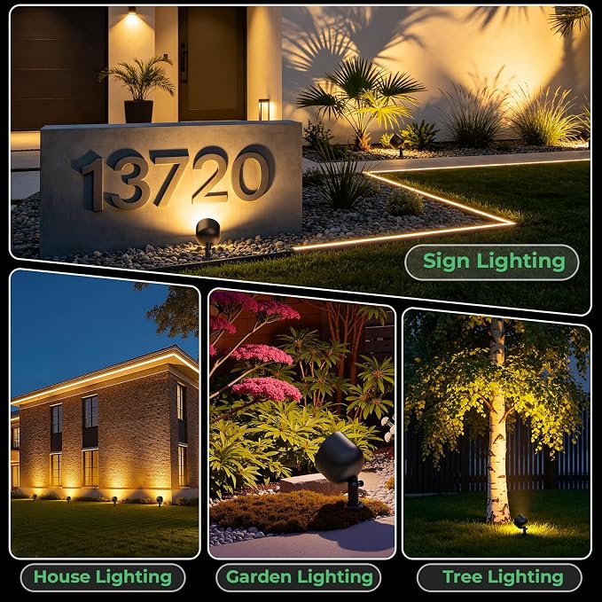 Low Voltage Landscape LED Flood Light, 12V Wide-Angle Outdoor Uplight for Bushes, Tree Canopy, Flagpole and Exterior Wall Washing with 10W 2700K PAR36 Bulb (4 Pack)