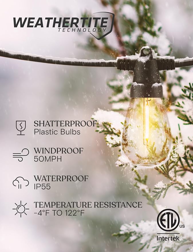 Brightech 104 (52x2) FT Ambience Pro Solar Powered Outdoor LED String Lights - Waterproof Remote Control Lights - 32 Bulbs, 7W Solar Powered Soft White Light for Camping, Patio, Garden