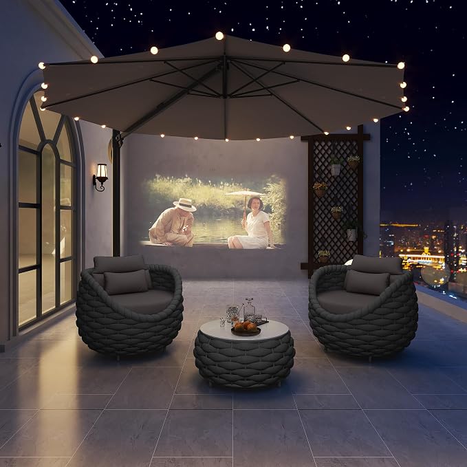 TWT Outdoor Patio Furniture Set-5 Pieces Aluminum Sectional Sofa, Metal Patio Conversation Set with Threeseat & Armchair, Textile Rope and Coffee Table, Dark Grey