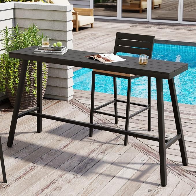 Crestlive Products Outdoor Bar Table, Patio Pub Table, 63'' Patio Bar Height Table with Weather Resistant Waterproof Top for Balcony, Bistro, Garden, Backyard, Poolside, Indoor (Black)