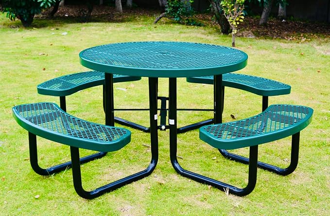 Heavy Duty 46 inch Expanded Metal Round Picnic Table (Green)