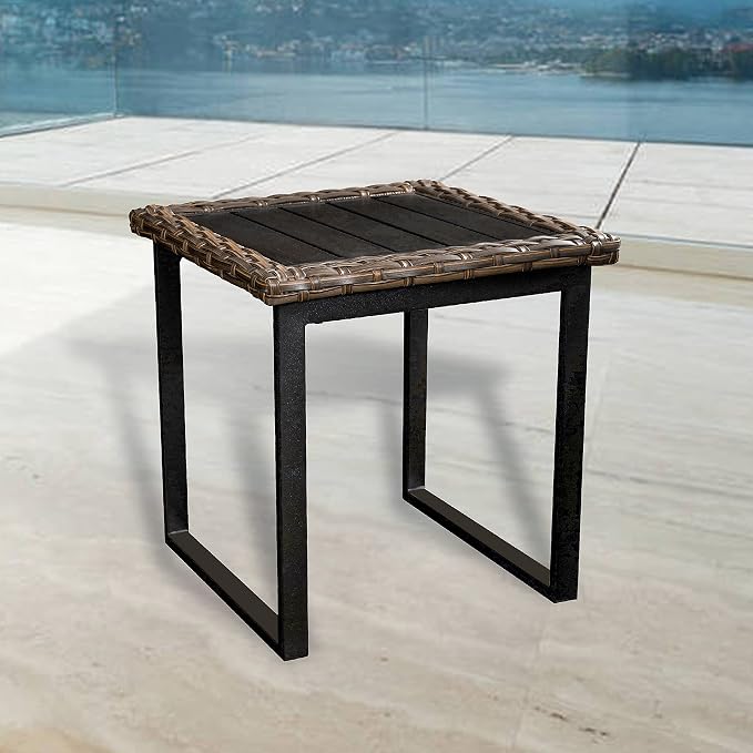 LOKATSE HOME Patio Outdoor Side End Table 22" Metal Rattan Square Bistro Dining Furniture for Poolside，Balcony, Garden
