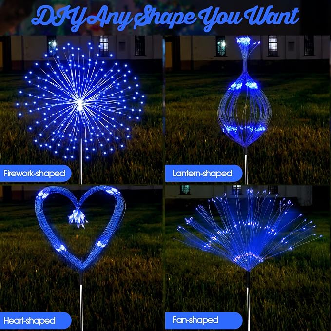 Tujoe Halloween Decoration Outdoor 4 Pack Solar Firework Light with 180 LED Halloween Solar Lights 8 Lighting Modes for Yard Garden Pathway Party Decoration(Blue)