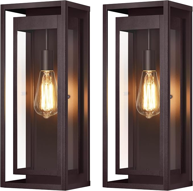 19" Bronze Outdoor Light Fixture, 2 Pack Large Size Outdoor Sconce Lights with Clear Glass Shade, Waterproof Porch Lighting Exterior Light Fixture for Front Door, Garage