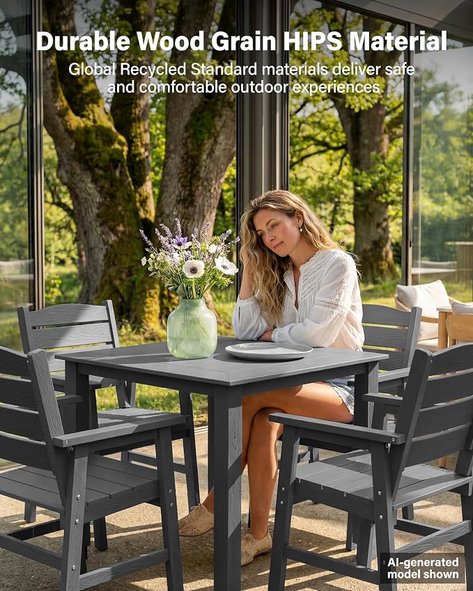 YEFU HIPS Patio Dining Set for 6 : Modern Outdoor Table and Chairs Easy Clean Outdoor Dining Set - 8-Piece Waterproof All-Weather Easy Assembly Furniture for Backyard Garden Deck（Grey）