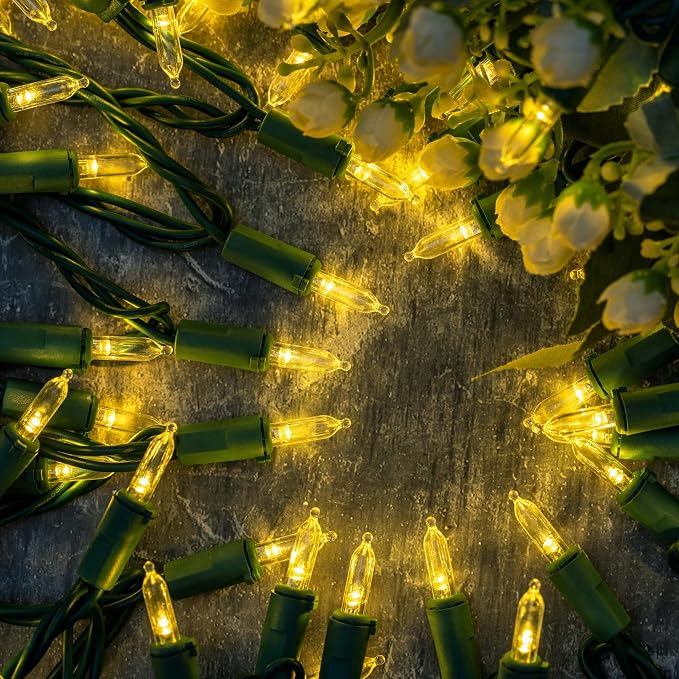 YULETIME 200 Warm White LED Christmas Lights, 66 ft Green Wire String Light | Soft Warm White, Stay Lit, End-to-End Connectable, UL Certified, Commercial Grade, 1-Strand 200 Lights, 4" Spacing