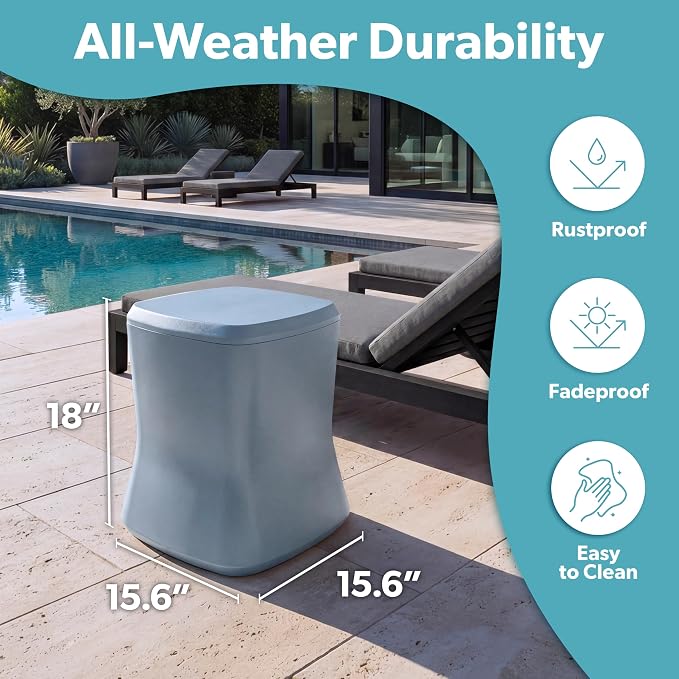 Coast Modern Outdoor Side Table Cooler- 2 in 1 Patio Decor Storage Table & Ice Chest - 25 QT - White, Gray, Sand, Stone Blue, Black