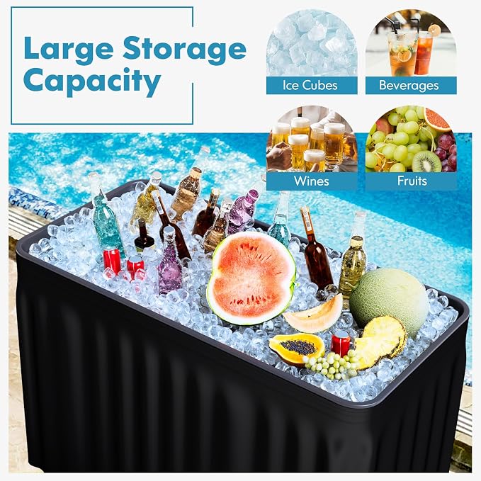 4 Foot Ice Cooler Table, Folding Buffet Cold Food Keeper w/Removable Matching Skirt & Drain Plug, Portable Patio Outdoor Chilling Table, Cooler Server for Party, Picnic, Camping, Wedding, BBQ