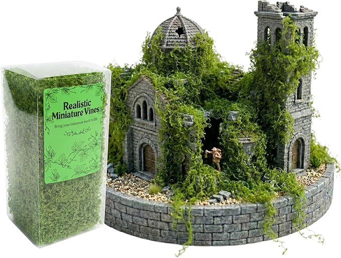 Realistic Miniature Vines - Hanging Moss Scenery for Diorama Supplies & Model Building - Mini Miniature Plants for Rainforest, Dollhouse, Fairy Gardens, Crafts DIY, Tabletop Wargaming (Natural Green)