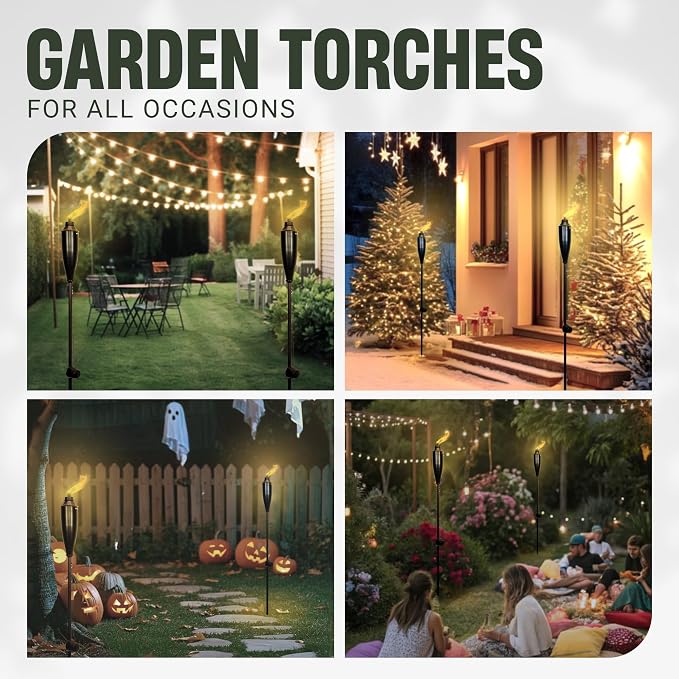 Garden Torches for Outside - Deco Home Pack of 4 Metal Garden Torches Citronella for Outdoor Ambiance - Decorative and Functional for Patio, Lawn, and Backyard-Black