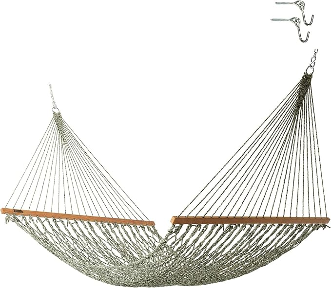 Hatteras Hammocks Small Green Oatmeal Heirloom Tweed DuraCord Rope Hammock – 11 ft. x 45 in., 450 lb Capacity, Cumaru Spreader Bar, Zinc-Plated Hardware, Handcrafted in The USA