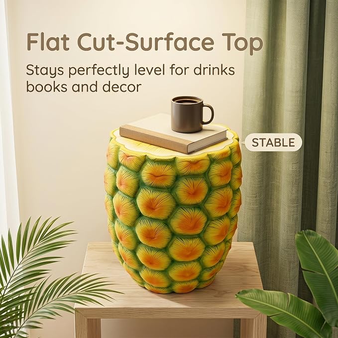Pineapple Shaped Resin Stool 14" – Outdoor Garden Stool, Side Table & Plant Stand | Weather-Resistant Tropical Decor for Patio, Balcony, Living Room, Indoor & Outdoor Use (Pineapple)