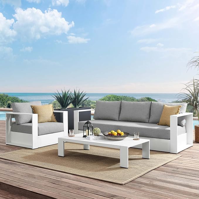 Modway Tahoe Aluminum 3-Piece Outdoor Patio Set in White Gray