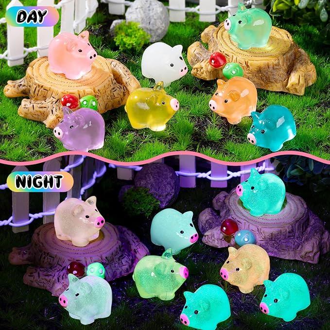 112PCS Luminous Mini Resin Pigs Figures Tiny Pig for Garden Landscape | Mini Pigs Figures Glow in The Dark, Tiny Pig Miniature Charms Ornament for Garden Landscape, Dollhouses Birthday Decor