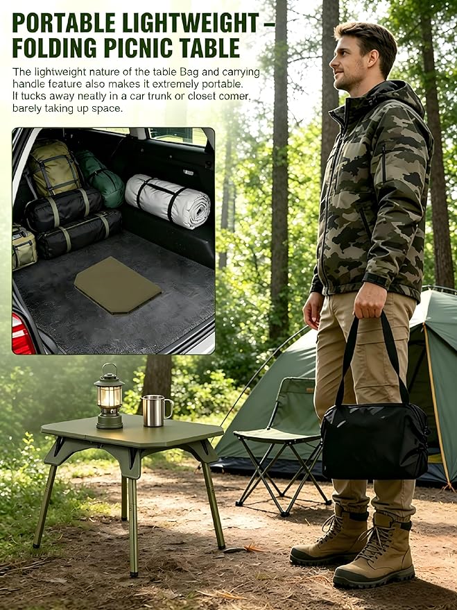 2-in-1 Tactical Camping Table with Adjustable Height, Collapsible Table Lightweight with Carry Bag for Camping,Travel expeditions, Hiking, Picnics, BBQs & Beach Trips