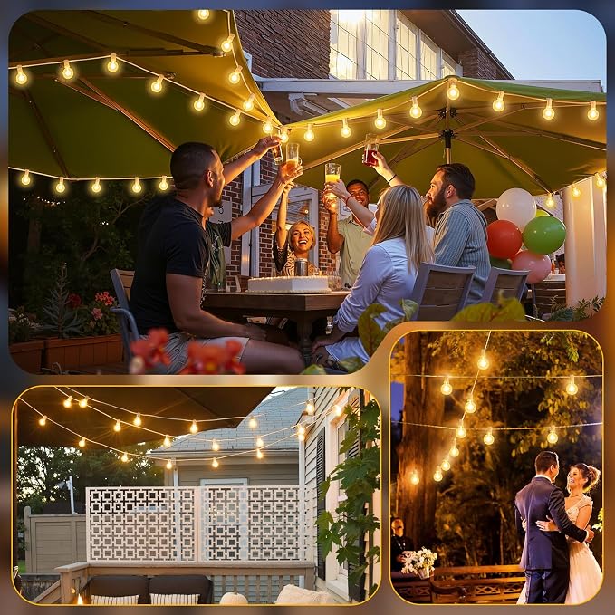 25FT G40 LED Outdoor String Lights with 10+1 Bulbs, Plug-in, White | Waterproof, Shatterproof, Dimmable, Connectable, Energy-saving, Patio Lights Porch Balcony Backyard Party Classroom Decor