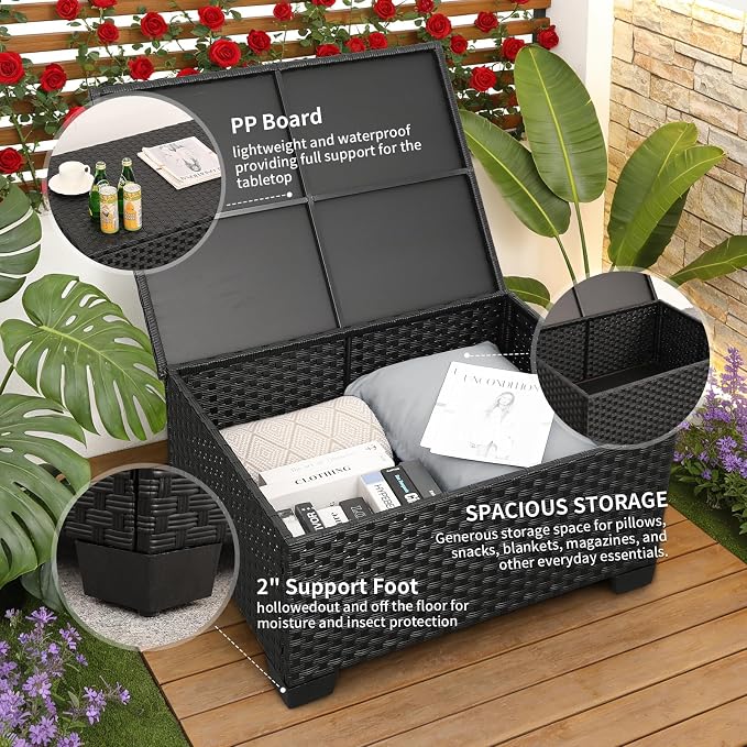 Rattaner 8 PCS Outdoor Furniture Sets 60000BTU 45-Inch Outdoor Propane Fire Pit Table Patio Furniture Set No-Slip Cushions and Waterproof Covers, Light Grey