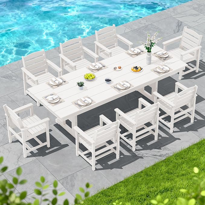 SERWALL Outdoor Dining Chairs Set of 4, All-Weather HDPE Patio Dining Chair with 19.7" Widened Seat, for Backyard, Garden, White