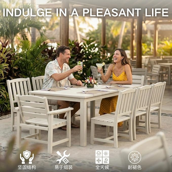 Kingdura 5 Piece Patio Dining Set for 4, 75.2'' HDPE Outdoor Dining Table Set with 2" Umbrella Hole, Weather-Resistant Outdoor Furniture, Table and Chairs Set for Backyard Pool Garden, White