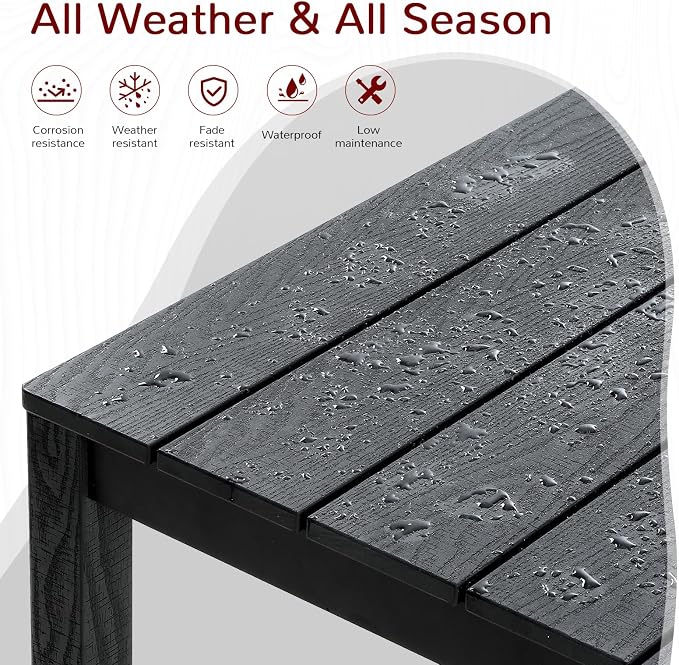 Stoog All-Weather Patio Dining Table for 4, Outdoor HIPS Dining Table with Aluminum Frame, Waterproof Patio Table, Never Rot or Fade, Black