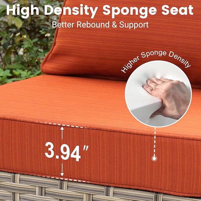 8 Pieces Wicker Patio Furniture Set,Outdoor Sectional Sofa with Swivel Chairs Coffee Table,Outside Deep Seat Rattan Couch Conversation Set,Orange Line