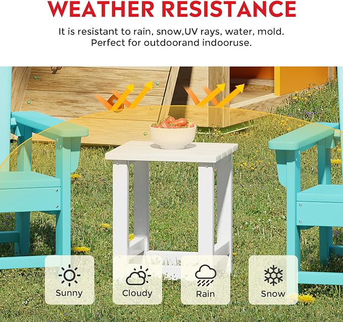 Costaelm Kids Outdoor End Table, Small Patio Table, Outdoor Side Table Porch Table Adirondack Patio Side Table for Outside, Pool, Porch, Garden, White
