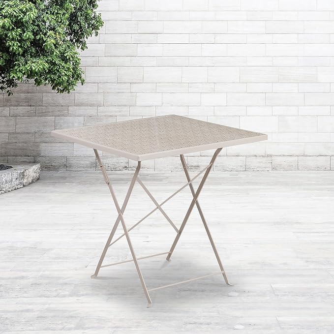 Flash Furniture Oia Commercial Grade 28" Square Light Gray Indoor-Outdoor Steel Folding Patio Table