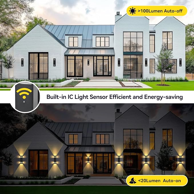 Dusk to Dawn Outdoor Wall Light 2 Pack, Modern Exterior Lighting Fixtures for House, Black Outdoor Sconce Lights with LED Bulbs, Up Down Lights, Outside Garage Lights for House, Porch, Door