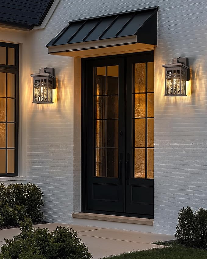 Dusk to Dawn Outdoor Lighting, HWH Outdoor Wall Lights Exterior Wall Lantern Light Waterproof, Oil-Rubbed-Bronze Finish with Water Ripple Glass, 5HD27B-PC ORB-WP